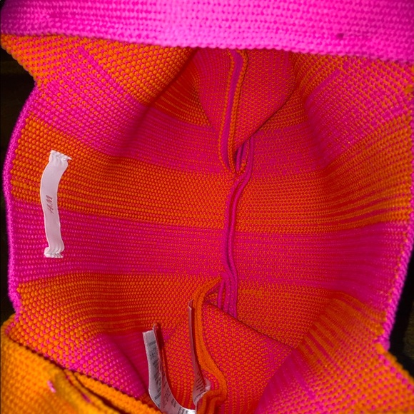H&M Mini Striped Hobo Bag Neon Orange Pink Stretch - Picture 8 of 10